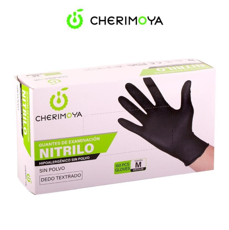 CHERIMOYA Guantes Negro Nitril 100 Unidades