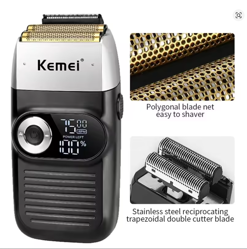 Kemei-Afeitadora inalámbrica recargable para hombre, afeitadora de barba recíproca de doble hoja, cuidado facial, recortadora fuerte multifunción, KM-2026