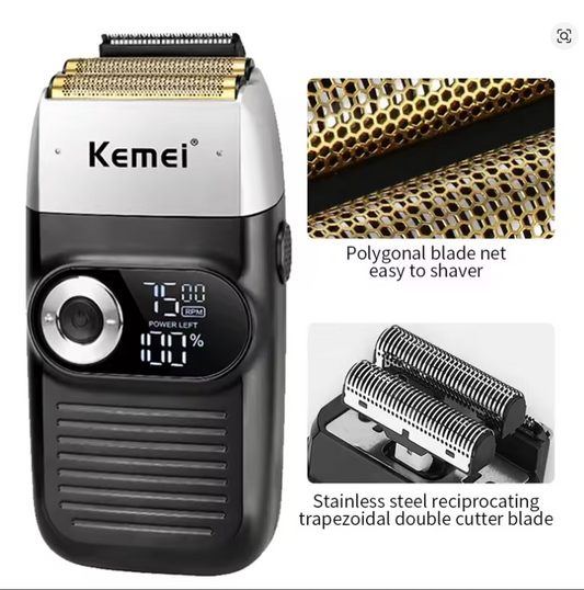 Kemei-Afeitadora inalámbrica recargable para hombre, afeitadora de barba recíproca de doble hoja, cuidado facial, recortadora fuerte multifunción, KM-2026
